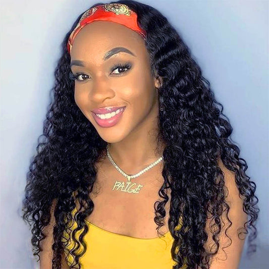 YYONG Deep Wave Headband Wigs Remy Human Hair Wigs None-Lace