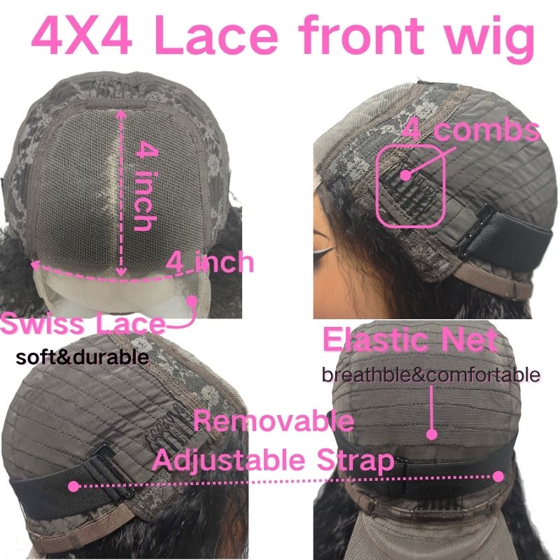 YYONG Deep Wave Hair 4x4 T Part Lace Front Wigs Human Hair Wig #1B Natrual Black