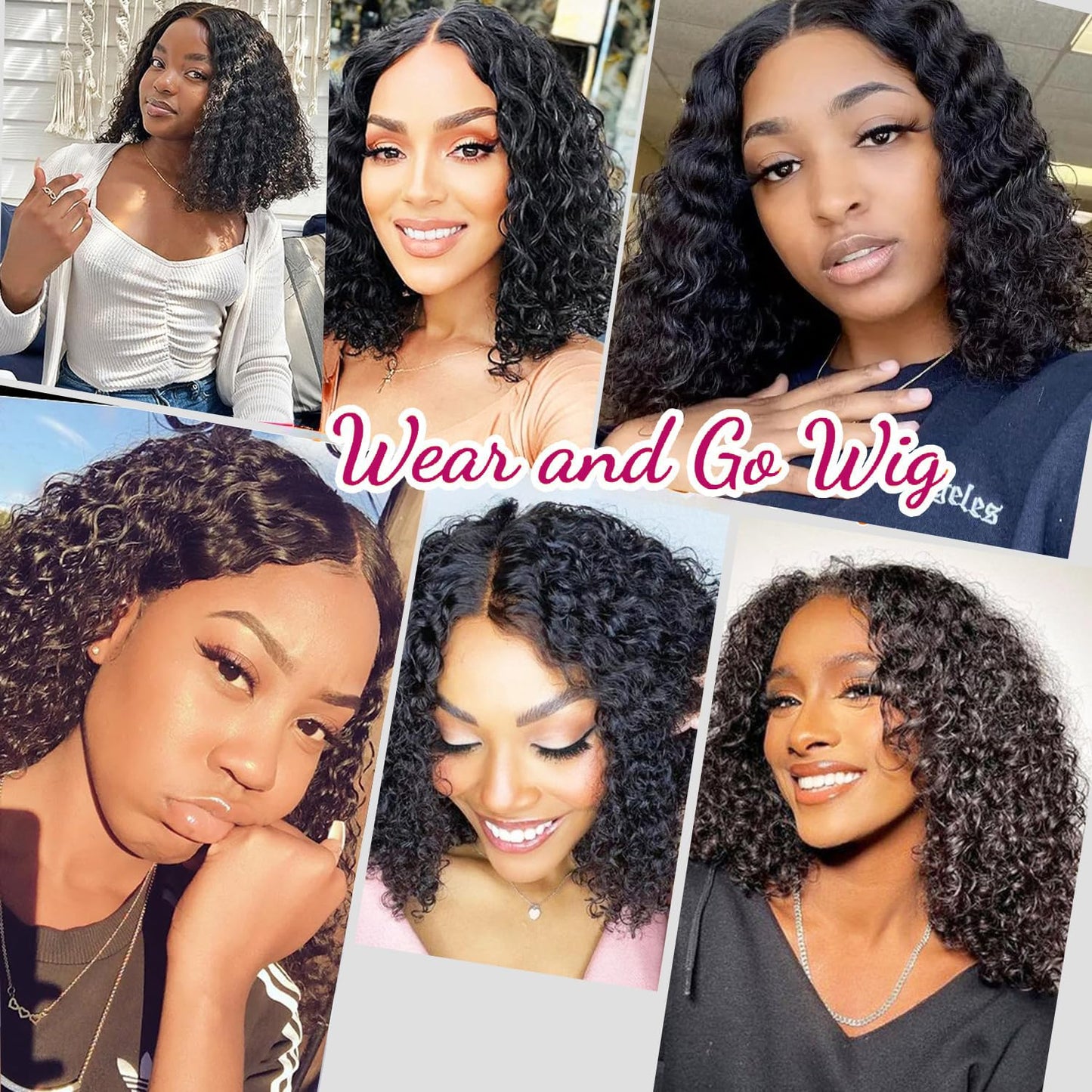 YYONG T Part 4x4 Lace Front Wigs water wave Bob Pre Cut Human Hair Wigs for Women #1B