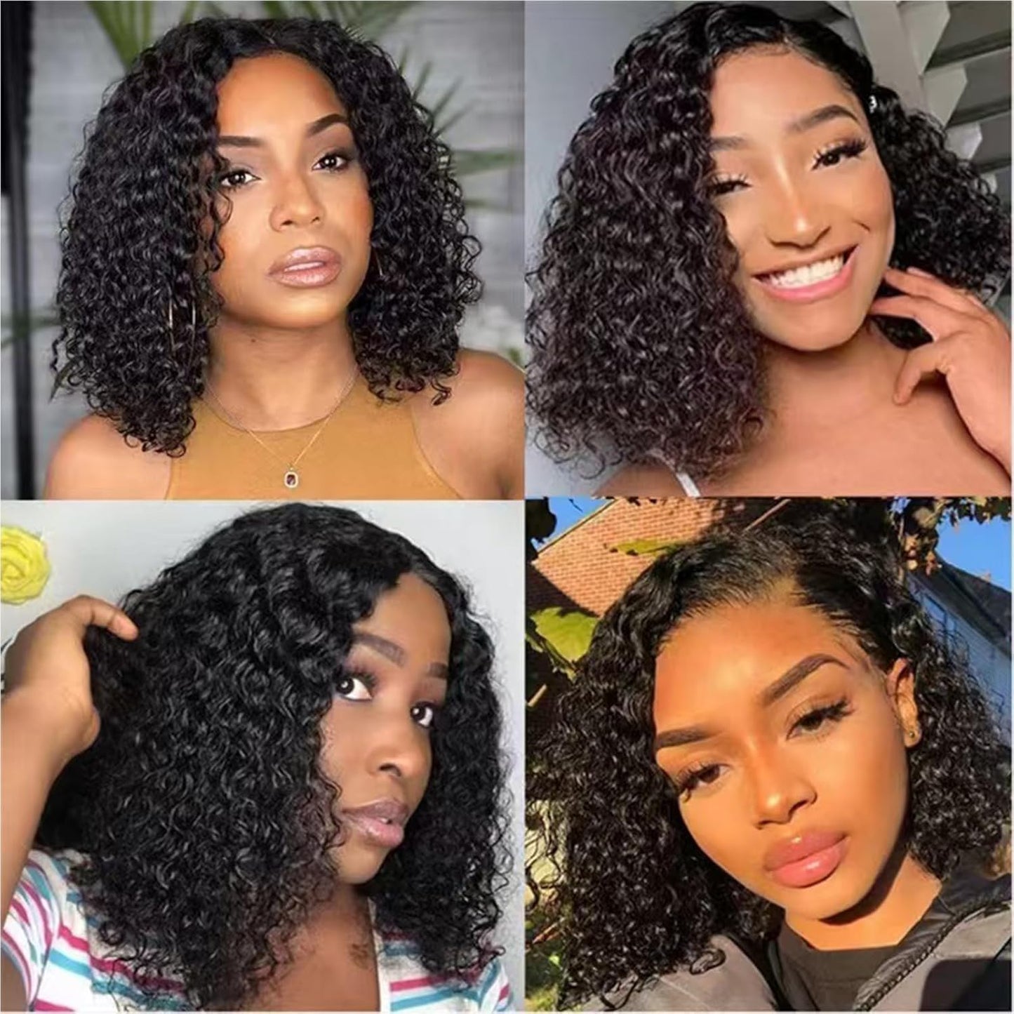 YYONG T Part 4x4 Lace Front Wigs Deep Wave Bob Pre Cut Human Hair Wigs for Women #1B