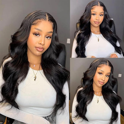 YYONG Body Wave Hair 4x4 T Part Lace Front Wigs Human Hair Wig #1B Natrual Black