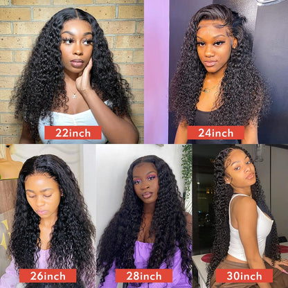 YYONG Curly Hair 4x4 T Part Lace Front Wigs Human Hair Wig #1B Natrual Black