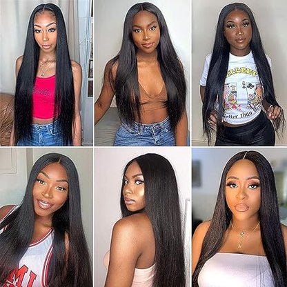 YYONG Straight Hair 4x4 T Part Lace Front Wigs Human Hair Wig #1B Natrual Black