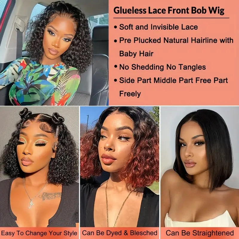 YYONG Curly Short Bob Wigs Lace Front Bob Wig Human Hair