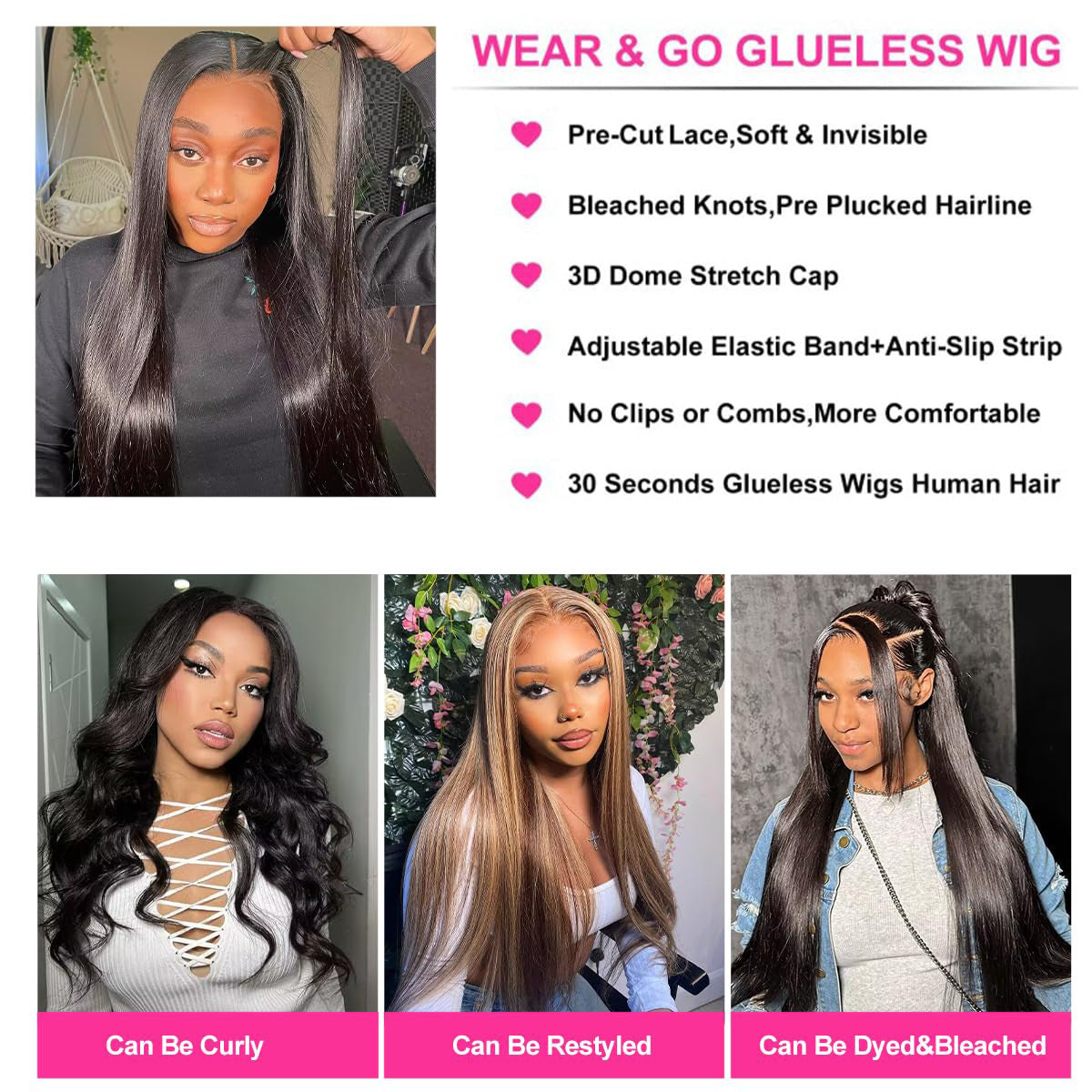 YYONG Glueless Straight Human Hair Wigs for Women 4x4/ 5x5 Lace Closure Wigs Pre Plucked Pre Cut Lace Closure Wigs Bleached Knots