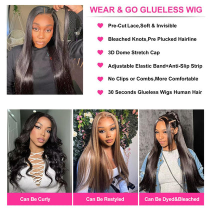 YYONG Glueless Straight Human Hair Wigs for Women 4x4/ 5x5 Lace Closure Wigs Pre Plucked Pre Cut Lace Closure Wigs Bleached Knots