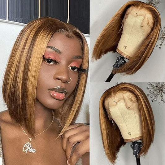 YYONG P4/27 Highlight Color Straight 13x4 lace Front Short Bob Wigs Human Hair