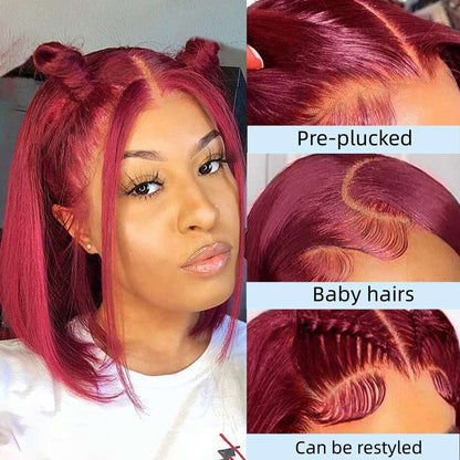 YYONG 99J Color Straight Short Bob Wigs 13x4 Lace Front Bob Wigs Human Hair