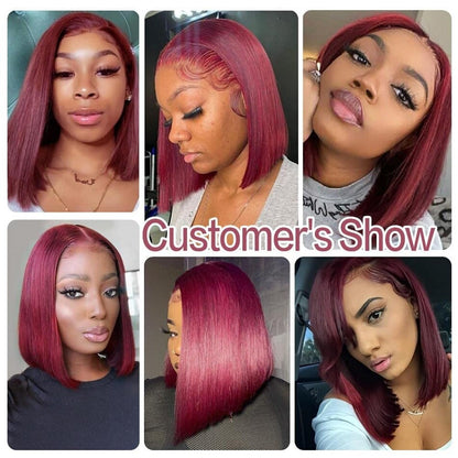 YYONG 99J Color Straight Short Bob Wigs 13x4 Lace Front Bob Wigs Human Hair
