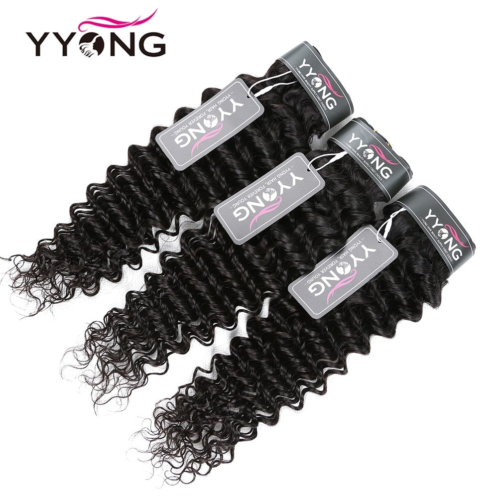 YYONG Deep Wave Hair 3 Bundles With Closure 100% Human Hair