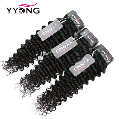 YYONG Deep Wave Hair 3 Bundles With Closure 100% Human Hair
