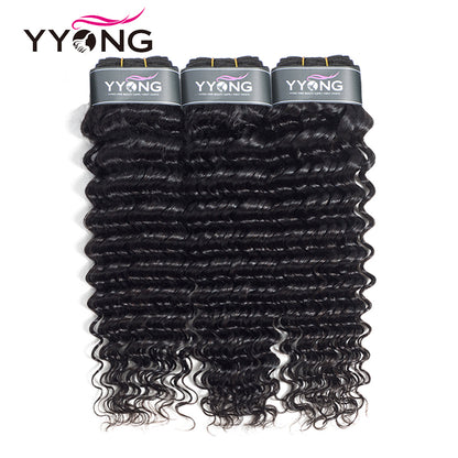 YYONG Deep Wave 3 Bundles With 5x5 Closure 100% Human Hair