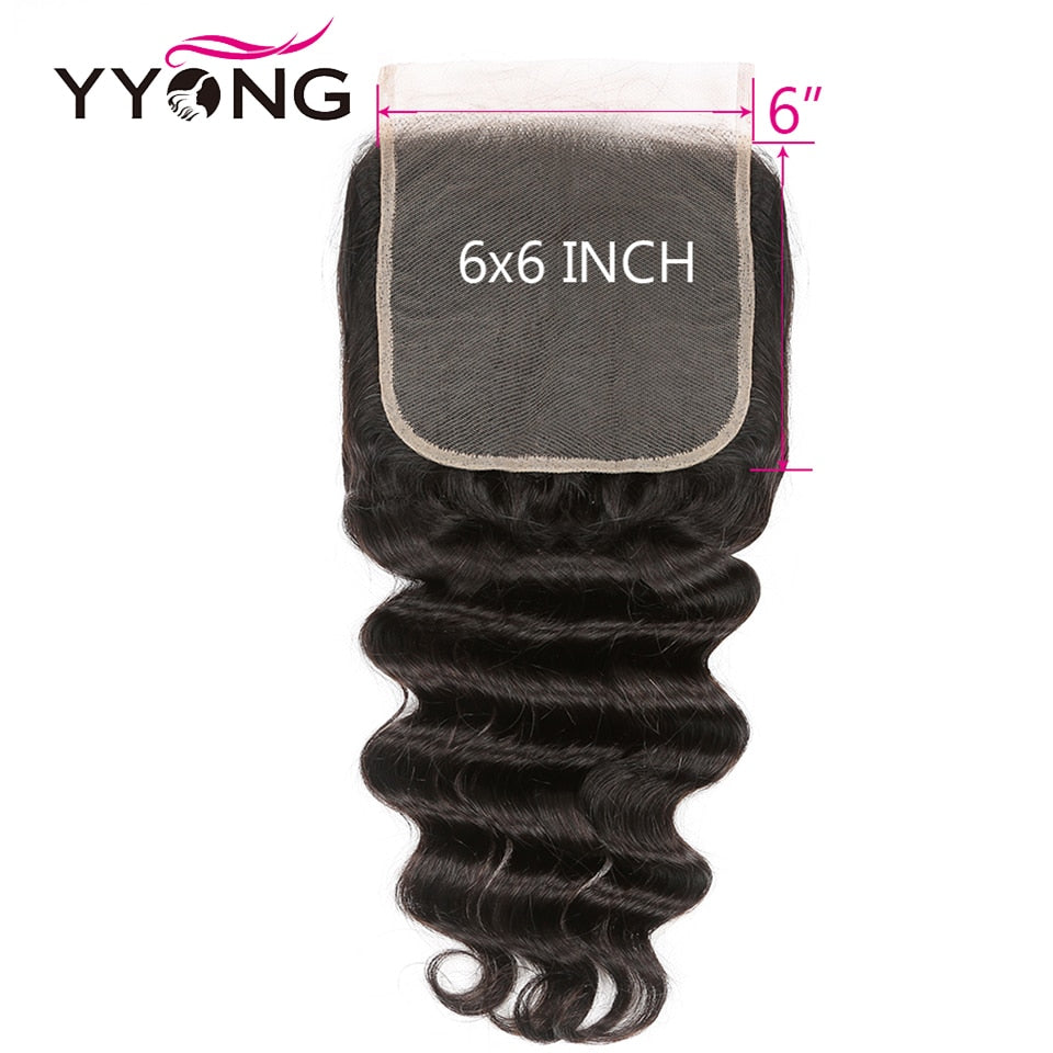YYONG Loose Deep Wave 3 Bundles With 6x6 Closure 100% Human Hair