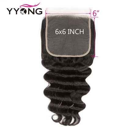 YYONG Loose Deep Wave 3 Bundles With 6x6 Closure 100% Human Hair