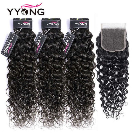 YYONG Water Wave 3 Bundles With Closure 100% Human Hair