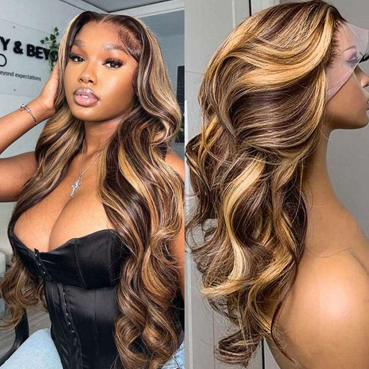 YYONG P4/27 Color Body Wave 13x4 Lace Front Wig Human Hair Wigs