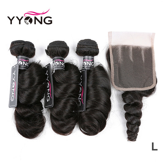 YYONG Loose Wave 3 Bundles With Closure 100% Human Hair