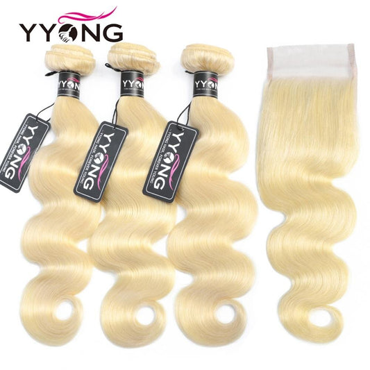 YYONG #613 Blonde Body Wave 3 Bundles With Closure 100% Human Hair