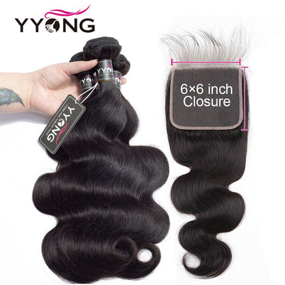 YYONG Body Wave 3 Bundles With 6x6 Closure 100% Human Hair