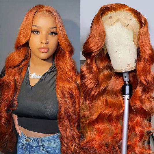 YYONG Orange Color Body Wave 13x4 Lace Front Wig Human Hair Wigs