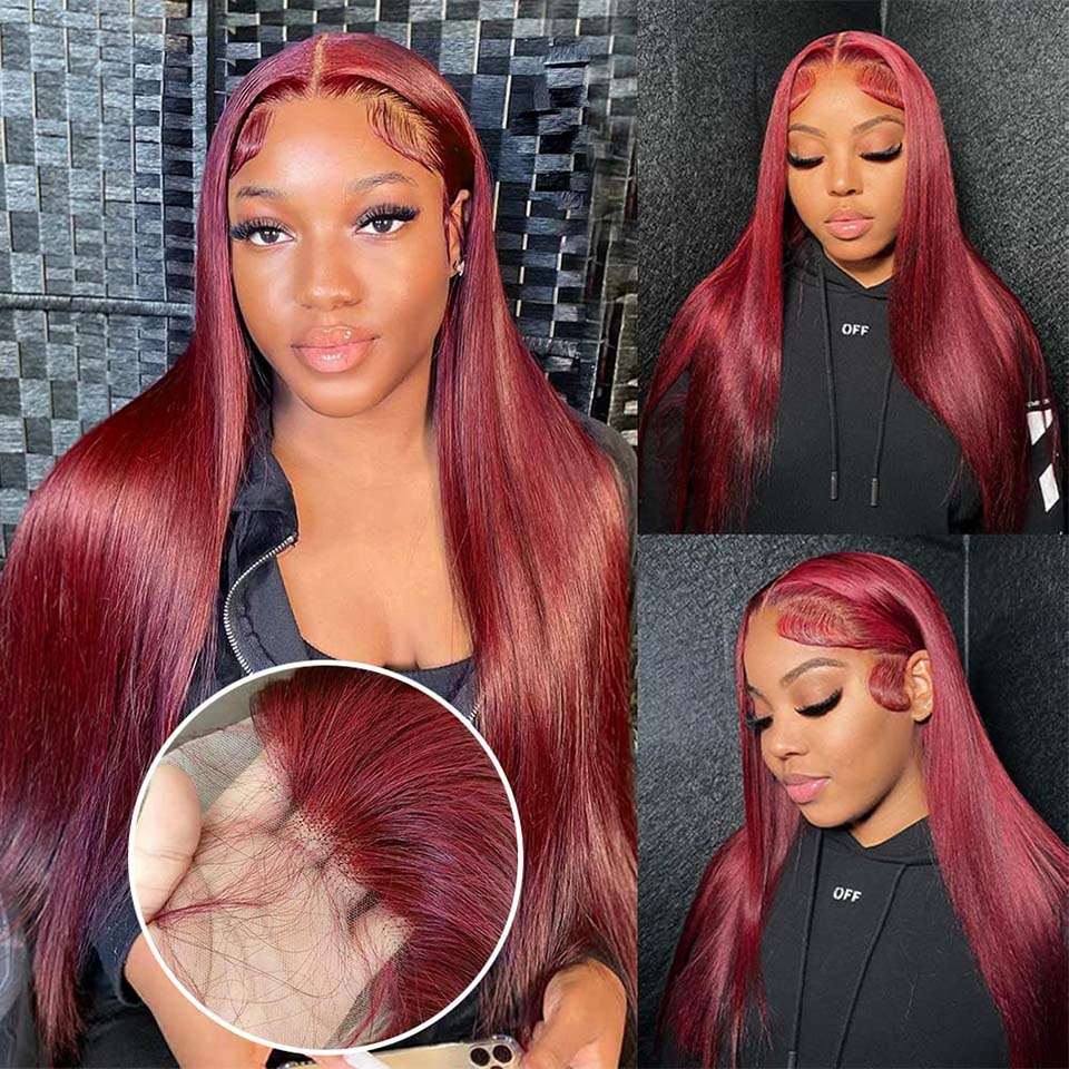 YYONG 99J Color Straight 13x4 Lace Front Wig Human Hair Wigs