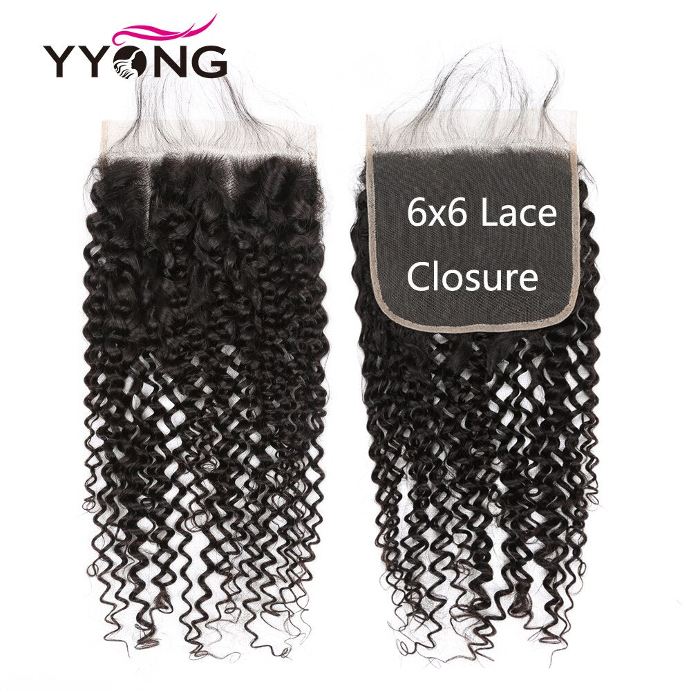 YYONG Kinky Curly 3 Bundles With 6x6 Closure 100% Human Hair