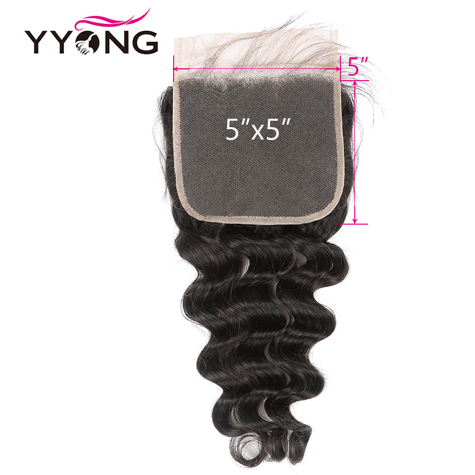 YYONG Loose Deep Wave 3 Bundles With 5x5 Closure 100% Human Hair