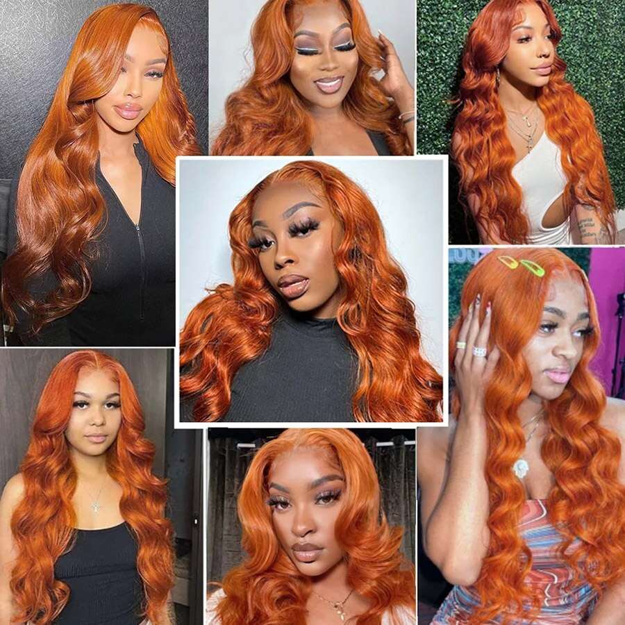 YYONG Orange Color Body Wave 13x4 Lace Front Wig Human Hair Wigs