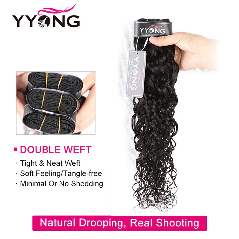 YYONG Water Wave 3 Bundles With Closure 100% Human Hair