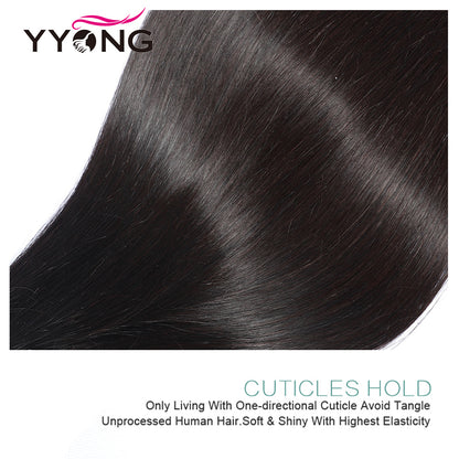 YYONG Straight Hair 3 Bundles With 5x5 Closure 100% Human Hair