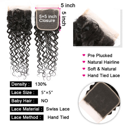 YYONG Water Wave 3 Bundles With 5x5 Closure 100% Human Hair