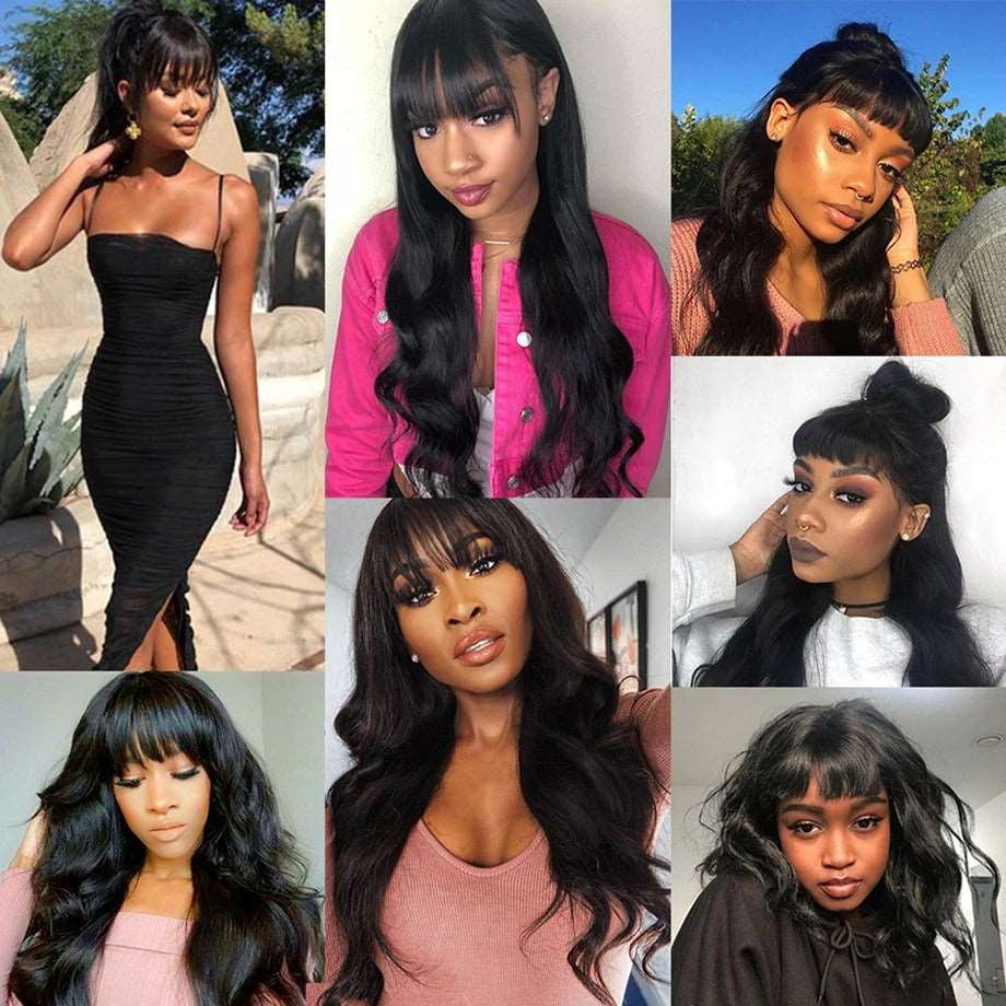 YYONG Body Wave Hair Wig With Bangs Machine Made Human Hair Wigs No Lace