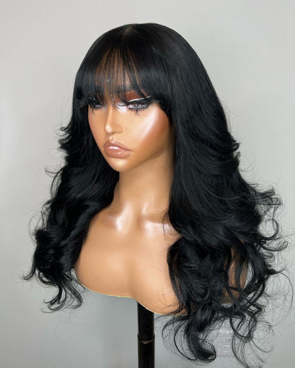 YYONG Body Wave Hair Wig With Bangs Machine Made Human Hair Wigs No Lace