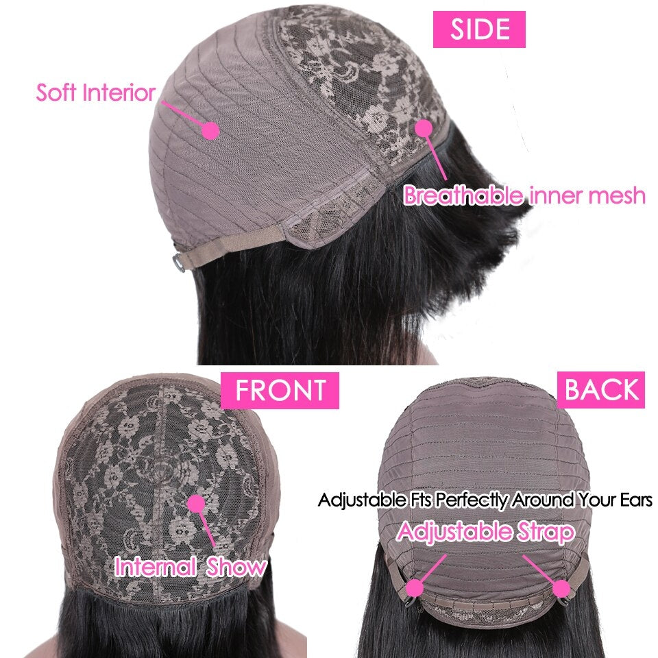 YYONG Body Wave Hair Wig With Bangs Machine Made Human Hair Wigs No Lace