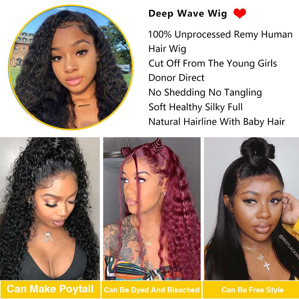 YYONG Deep Wave 13x4 Lace Front Wigs Human Hair Wig