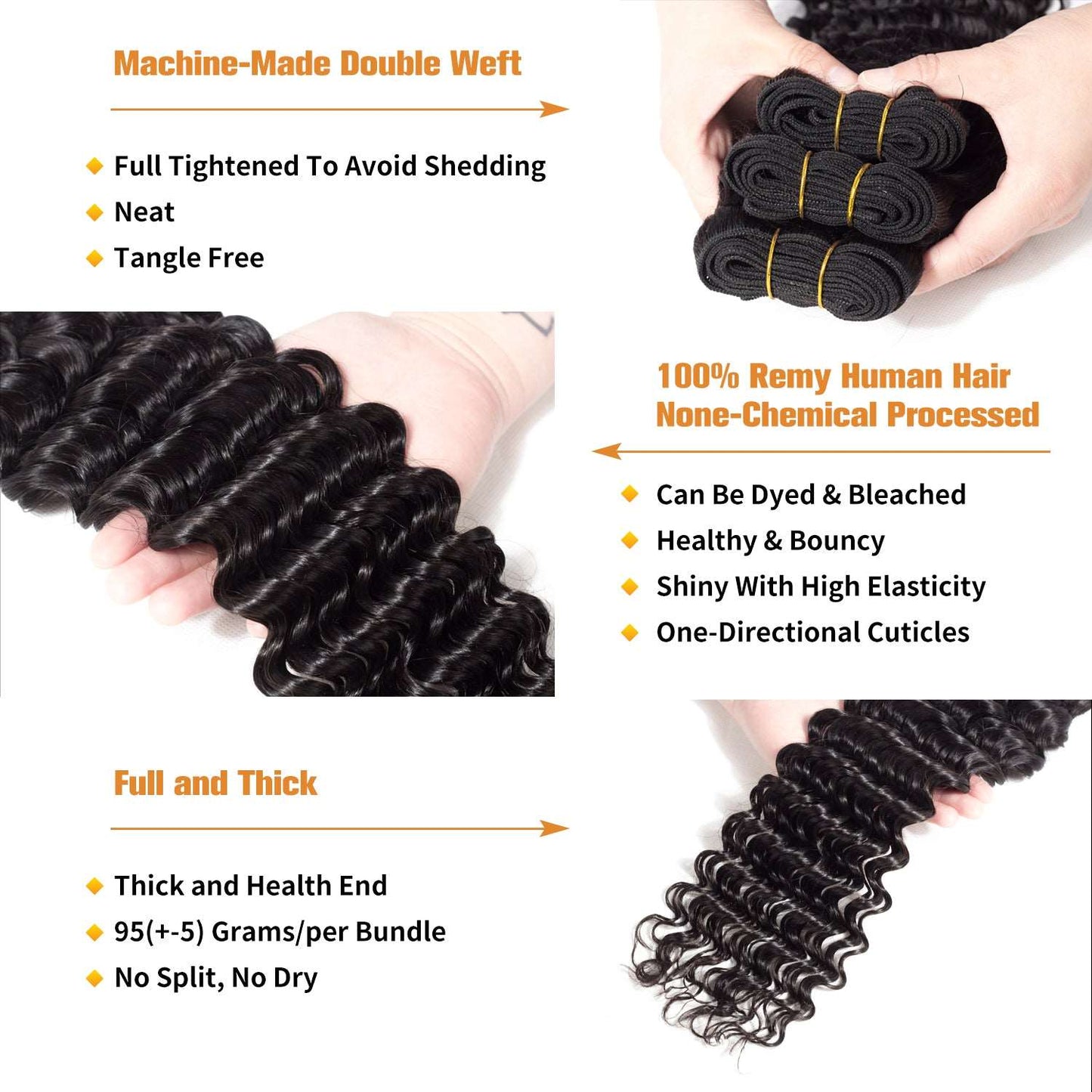 YYONG 3Pcs Deep Wave Virgin Human Hair Bundles