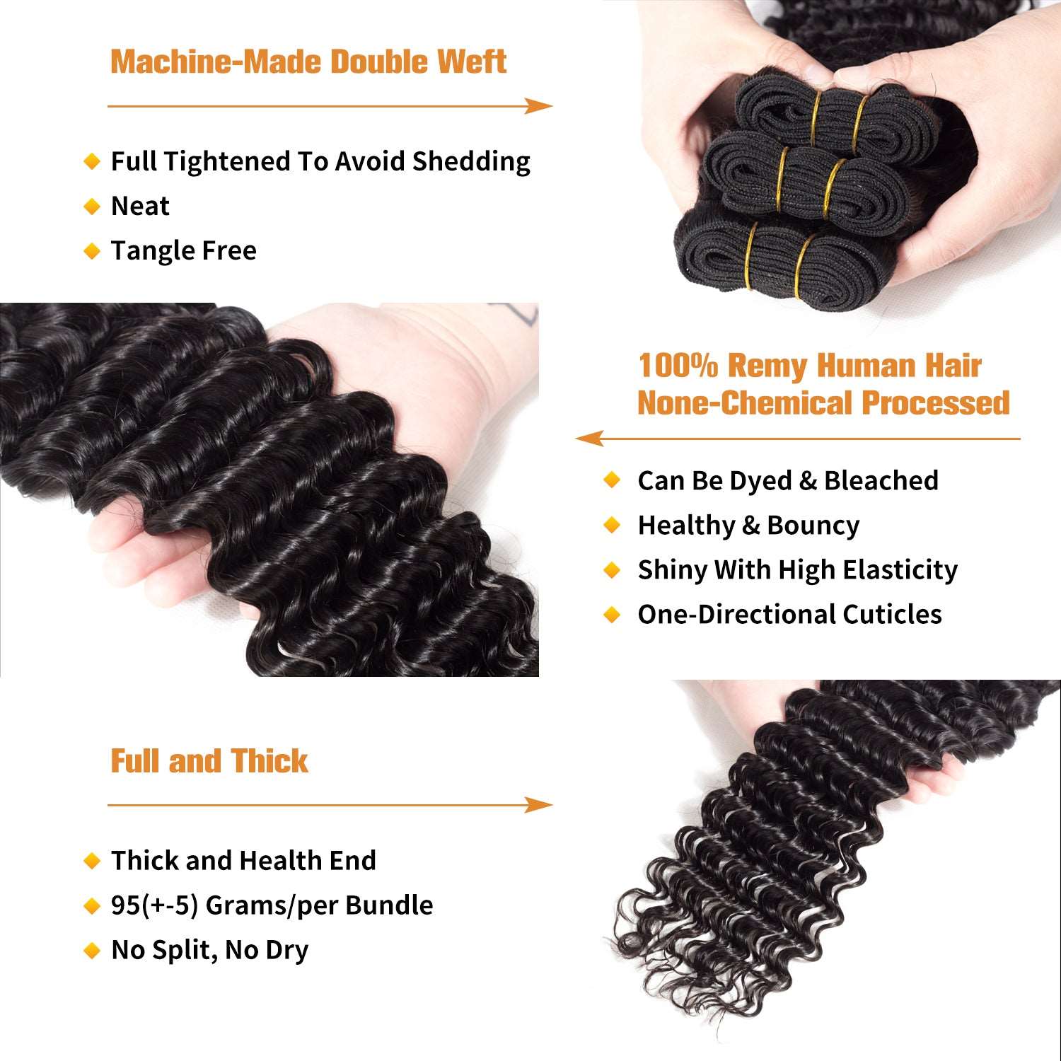 YYONG 3Pcs Deep Wave Virgin Human Hair Bundles