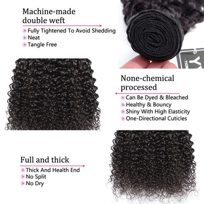 YYONG 3Pcs Kinky Curly Virgin Human Hair Bundles