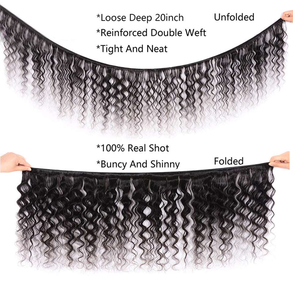 YYONG 3Pcs Loose Deep Wave Virgin Human Hair Bundles