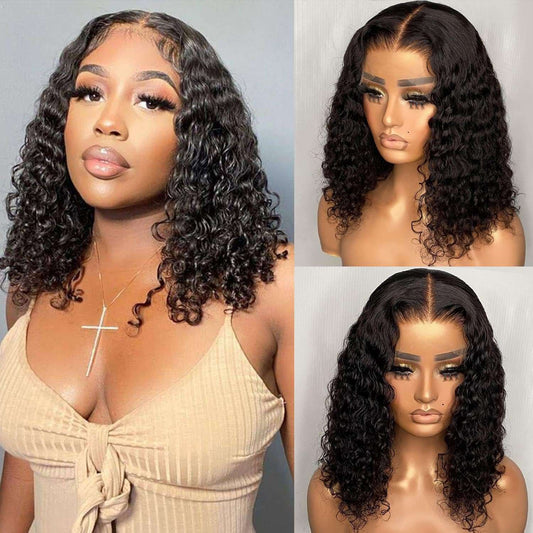 YYONG Deep Wave Short Bob Wigs Lace Front Bob Wigs Human Hair