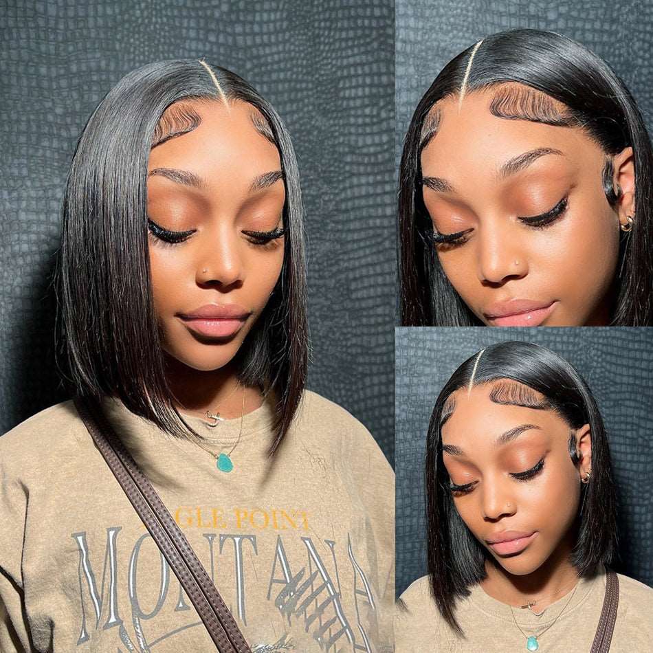 YYONG Straight Short Bob Wigs Lace Front Wigs 100% Human Hair
