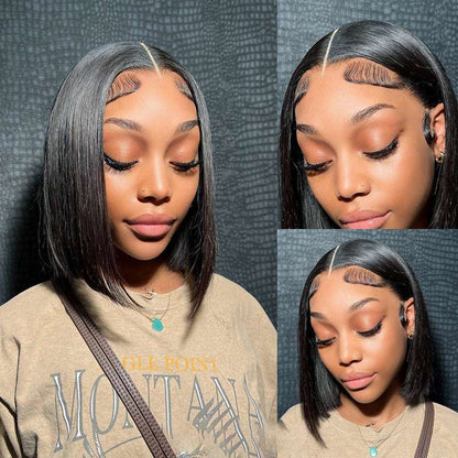 YYONG Straight Short Bob Wigs Lace Front Wigs 100% Human Hair