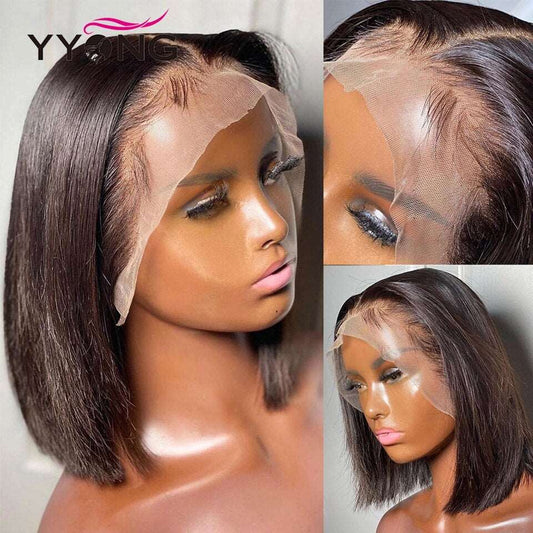 YYONG Straight Short Bob Wigs Lace Front Wigs 100% Human Hair
