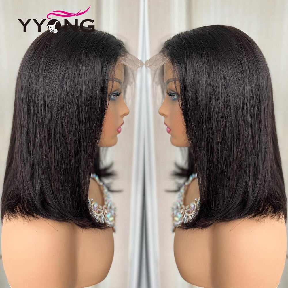 YYONG Straight Short Bob Wigs Lace Front Wigs 100% Human Hair