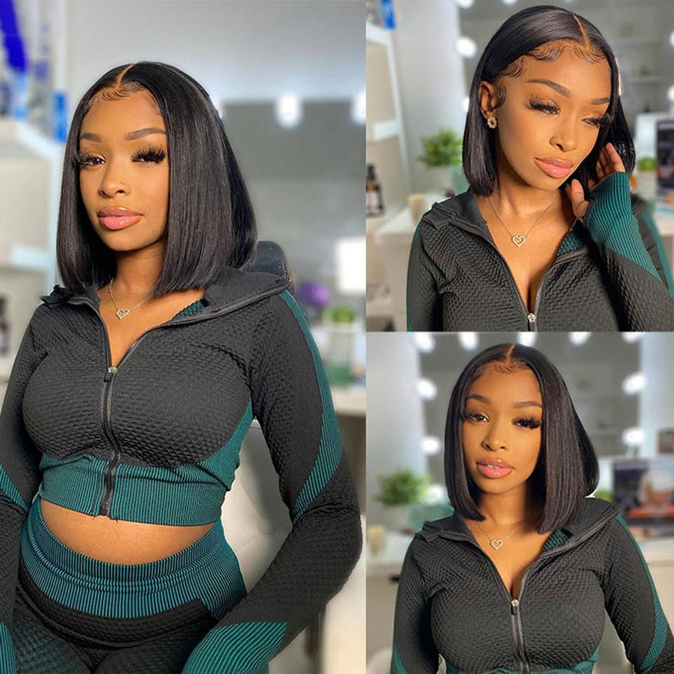 YYONG Straight Short Bob Wigs Lace Front Wigs 100% Human Hair