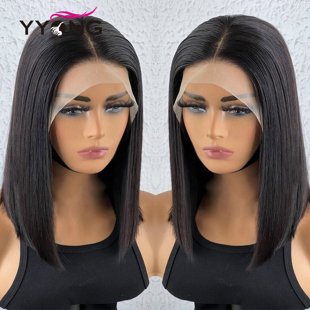 YYONG Straight Short Bob Wigs Lace Front Wigs 100% Human Hair