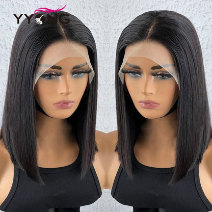YYONG Straight Short Bob Wigs Lace Front Wigs 100% Human Hair