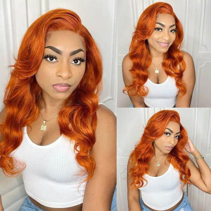 YYONG Orange Color Body Wave 13x4 Lace Front Wig Human Hair Wigs