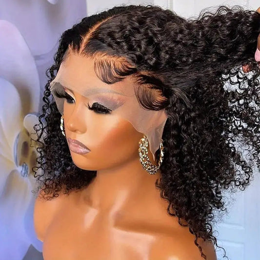 YYONG Curly Short Bob Wigs Lace Front Bob Wig Human Hair