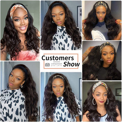 YYONG Body Wave Headband Wigs Remy Human Hair Wigs None-Lace